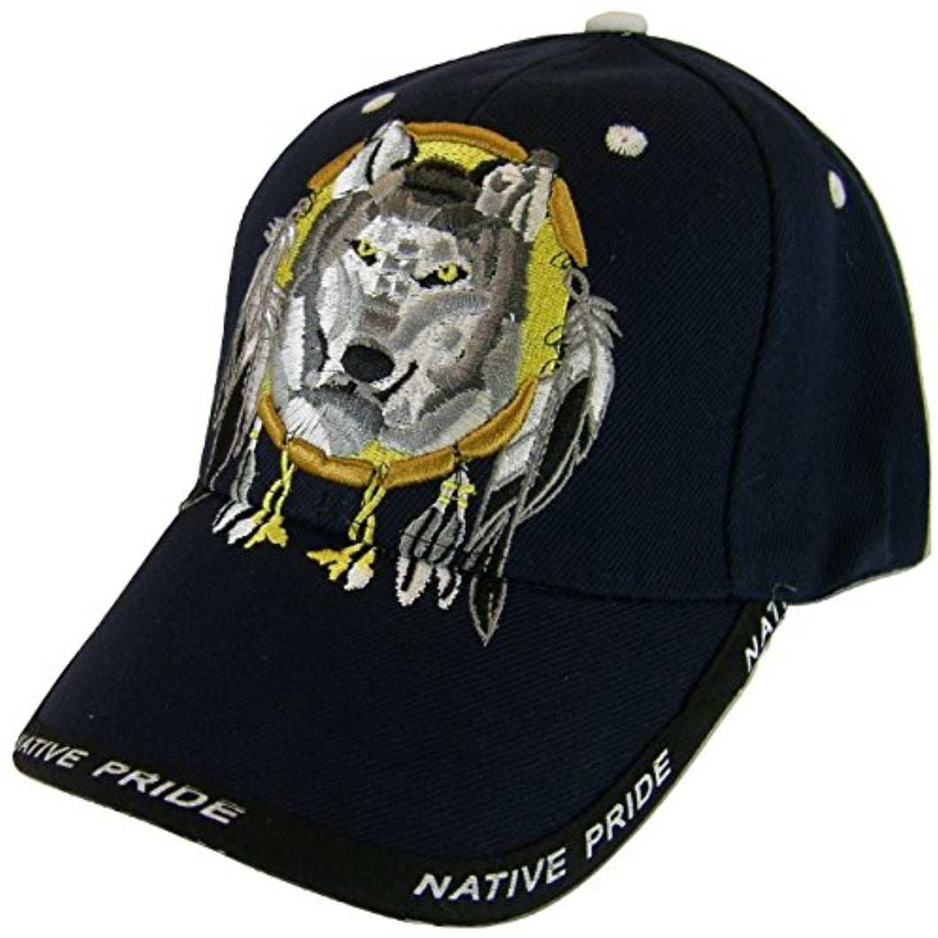 Native Pride Wolf Men's Adjustable Baseball Cap with Border (Navy)