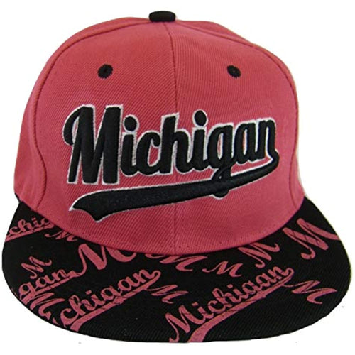 Michigan Script Print on Bill Adjustable Snapback Baseball Cap (Hot Pink/Black)