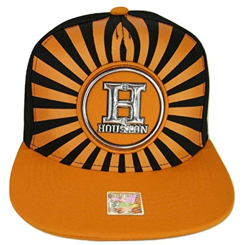 Houston Men's Striped Cotton Patch Style Adjustable Snapback Baseball Cap (Black/Orange)