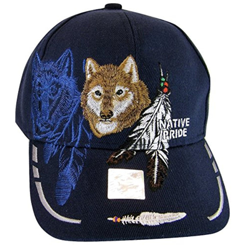 Native Pride Wolf & Feather Cap with Shadow Men's Adjustable Baseball Cap (Navy)