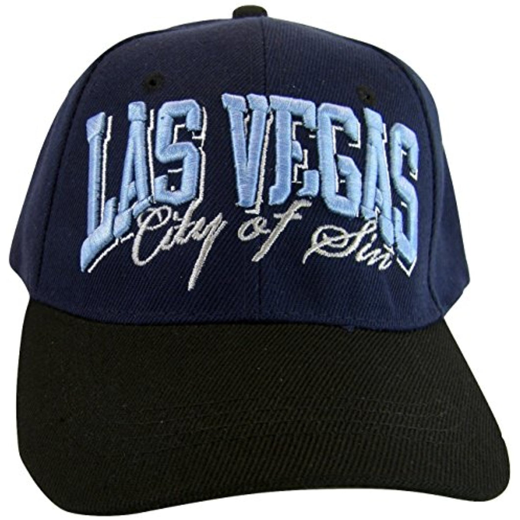 Las Vegas City of Sin Adult Size Adjustable Baseball Cap (Navy/Light Blue)