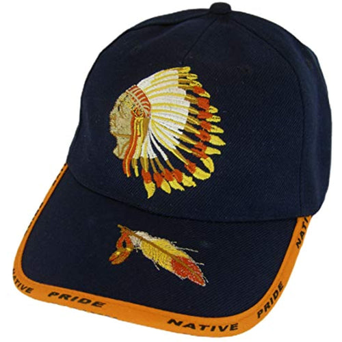 Native Pride Chieftan and Feather Adjustable Baseball Cap (Navy)