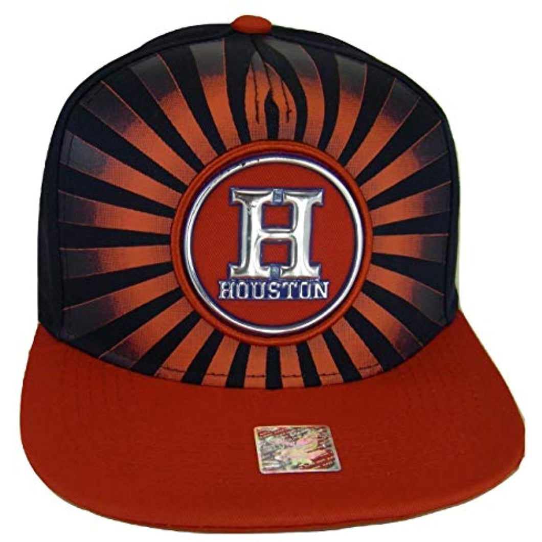 Houston Men's Striped Cotton Patch Style Adjustable Snapback Baseball Cap (Navy/Red)