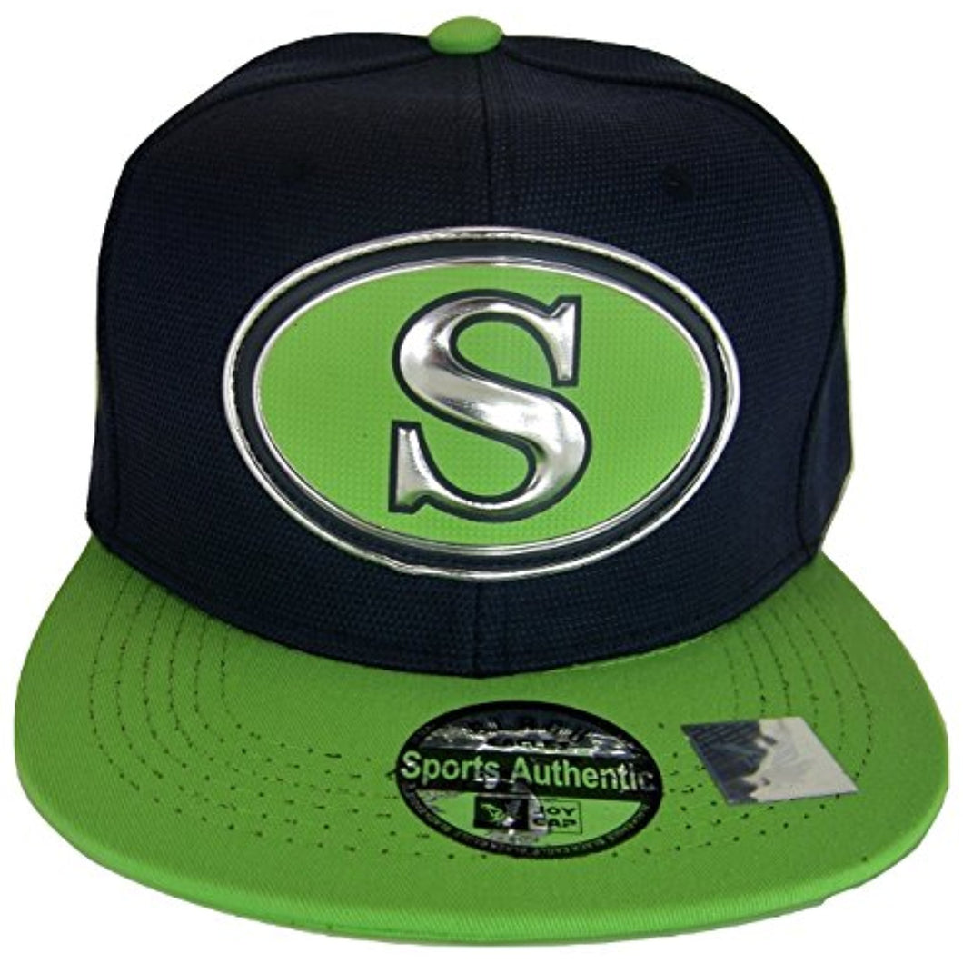 Seattle S Oval Style Cotton Adjustable Snapback Baseball Cap (Navy/Lime)