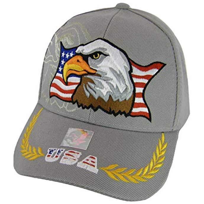 Men's Patriotic Large Eagle USA Adjustable Baseball Cap (Gray)