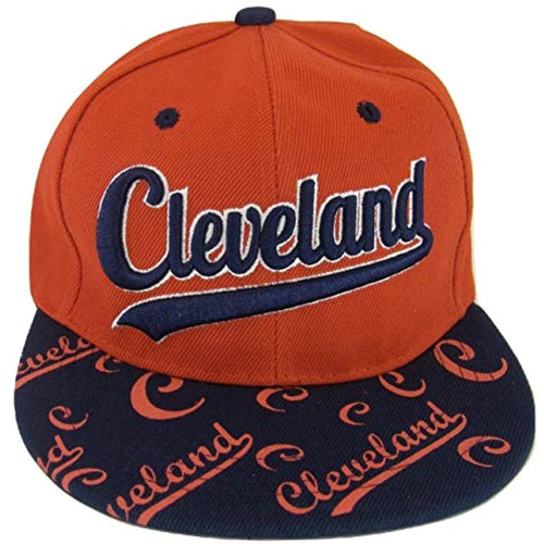 Cleveland Script Print on Bill Adjustable Snapback Baseball Cap (Red/Navy)