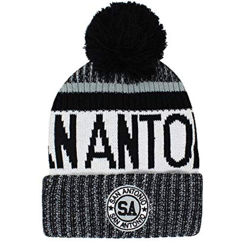 San Antonio Men's Winter Knit Landmark Patch Pom Beanie (Black/White)