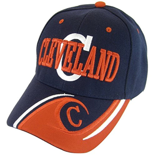 Cleveland Men's C Wave Pattern Adjustable Baseball Cap (Navy/Red)