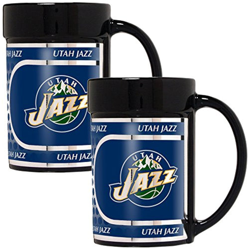 NBA Utah Jazz Coffee Mug Set with Metallic Graphics (2-Piece), 15-Ounce, Black