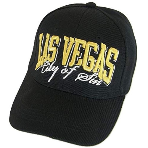 Las Vegas City of Sin Adult Size Adjustable Baseball Cap (Black/Gold Text)