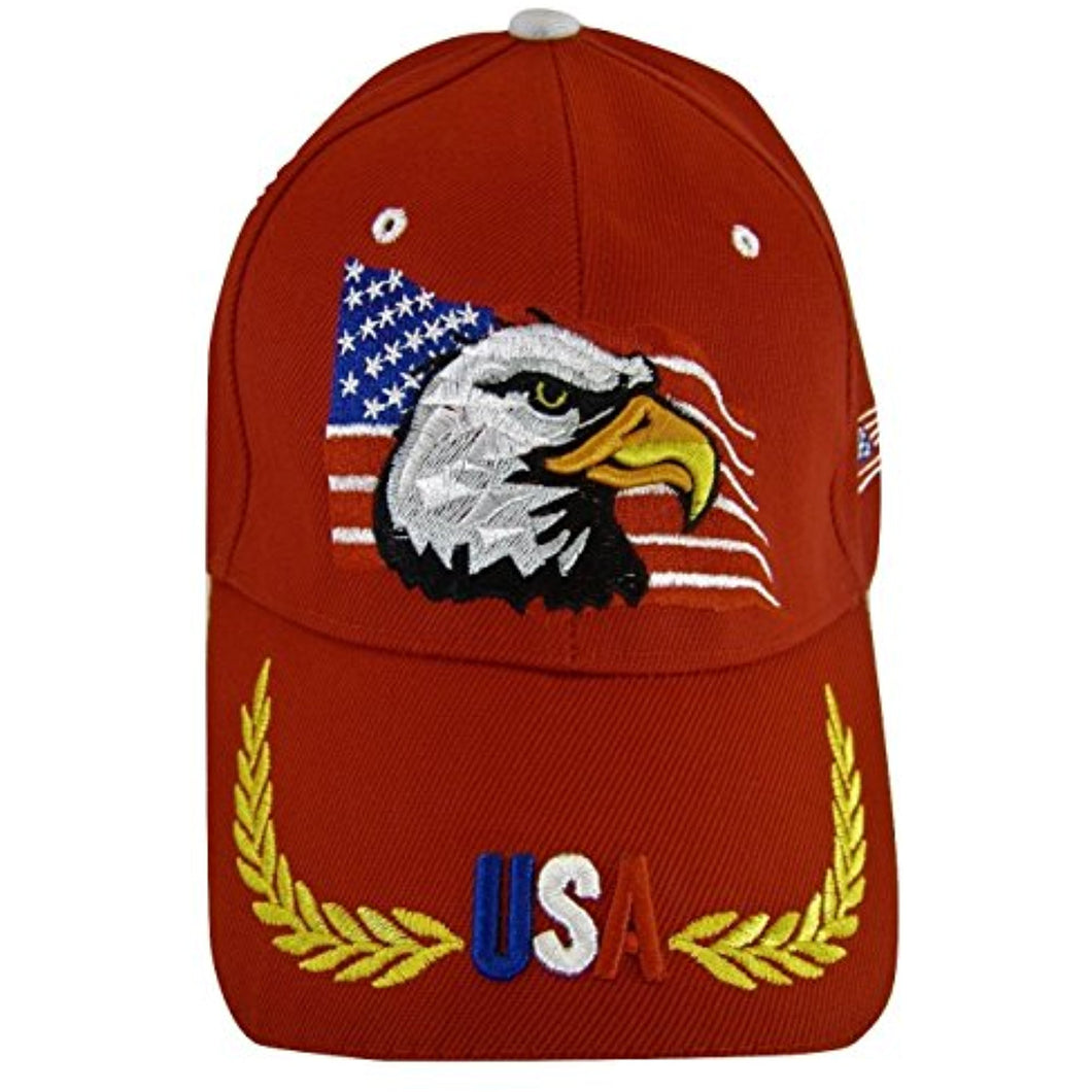 USA Men's Patriotic Eagle Adjustable Baseball Cap (Side Flag Red)