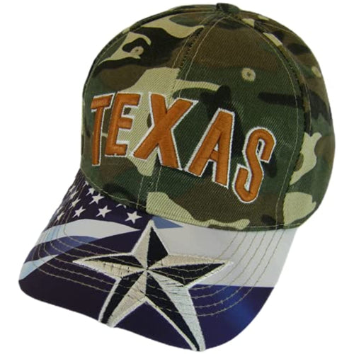 Texas American Flag Adjustable Baseball Cap (Military camo)