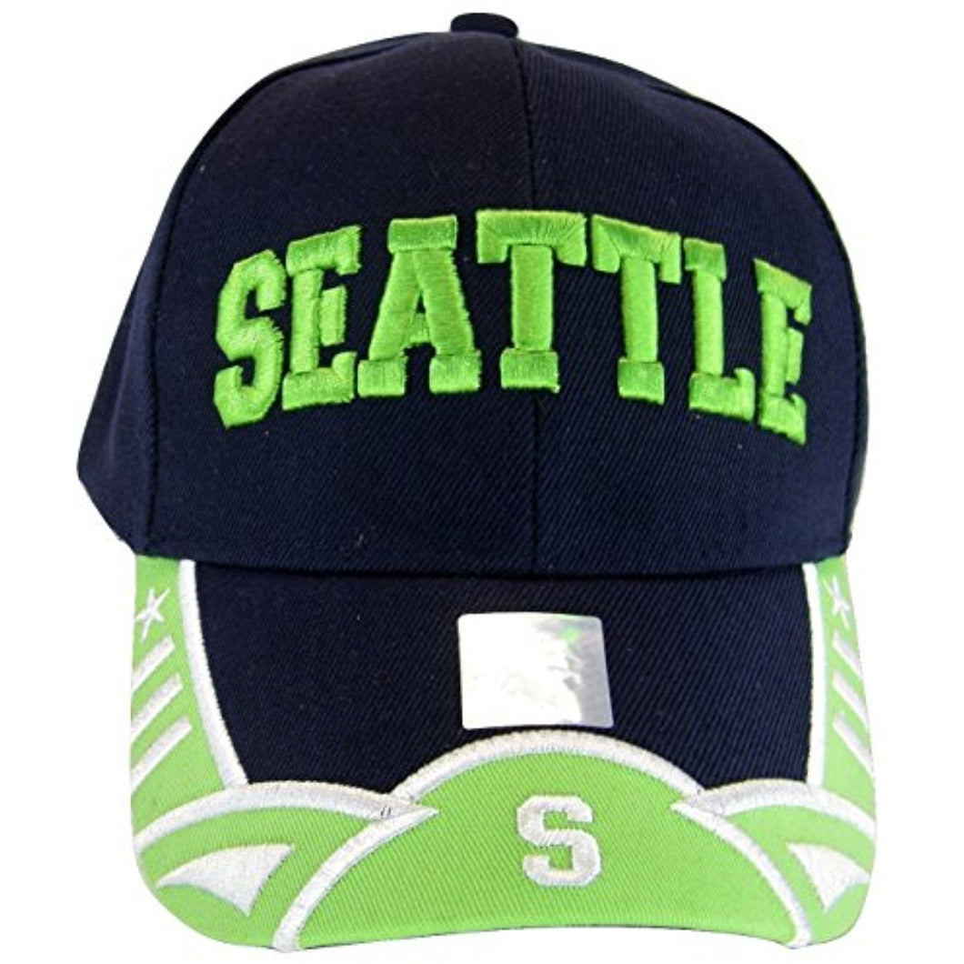 Seattle Men's Stars & Stripes Adjustable Baseball Cap (Navy/Lime Green)