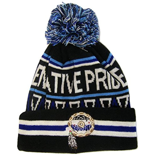 Native Pride Dream Catcher Cuffed Knit Winter Hat Pom Beanie (Black)