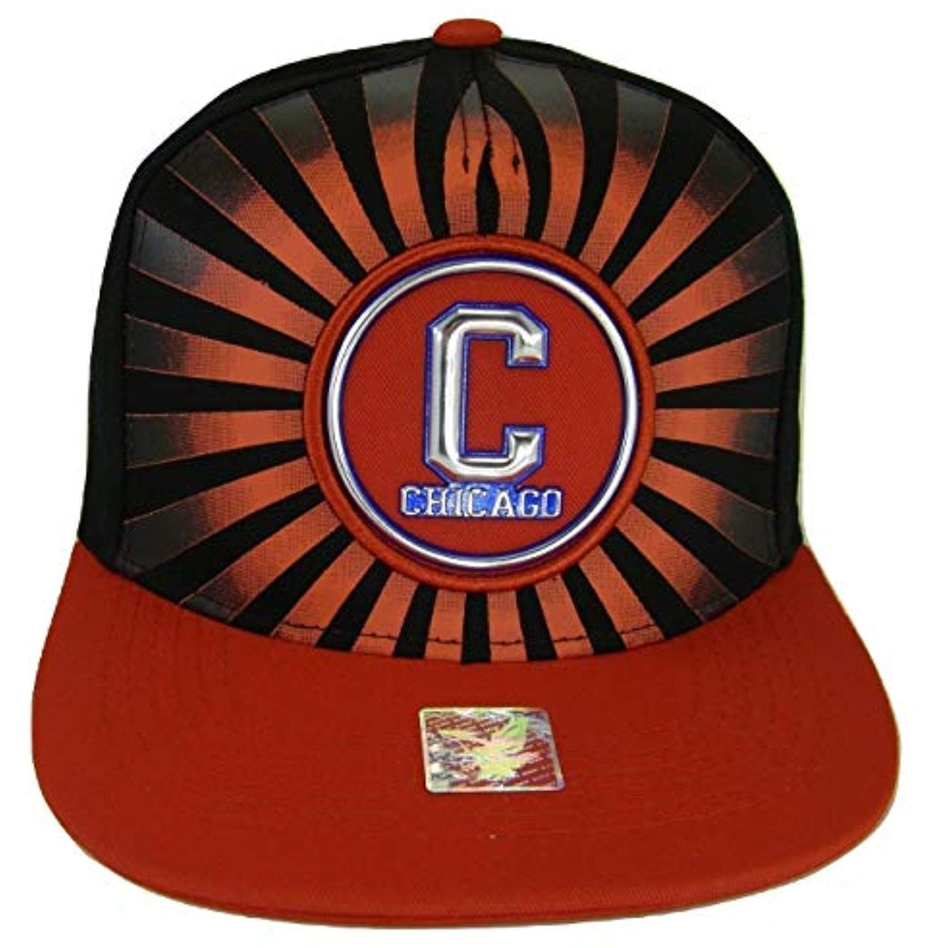 Chicago Men's Striped Cotton Patch Style Adjustable Snapback Baseball Cap (Black/Red)