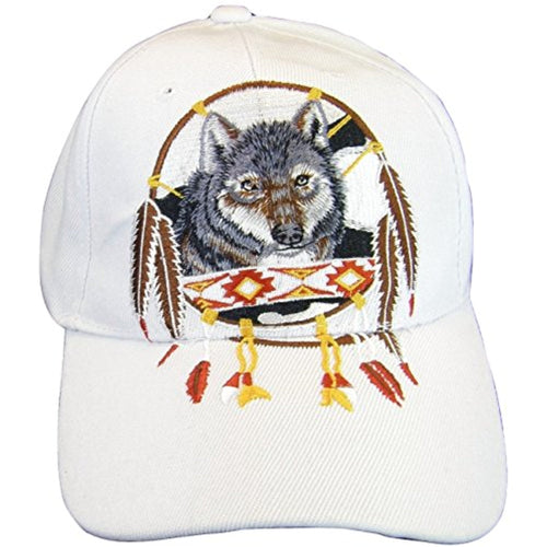 Native Pride Wolf Men's Adjustable Baseball Cap (S1-White)