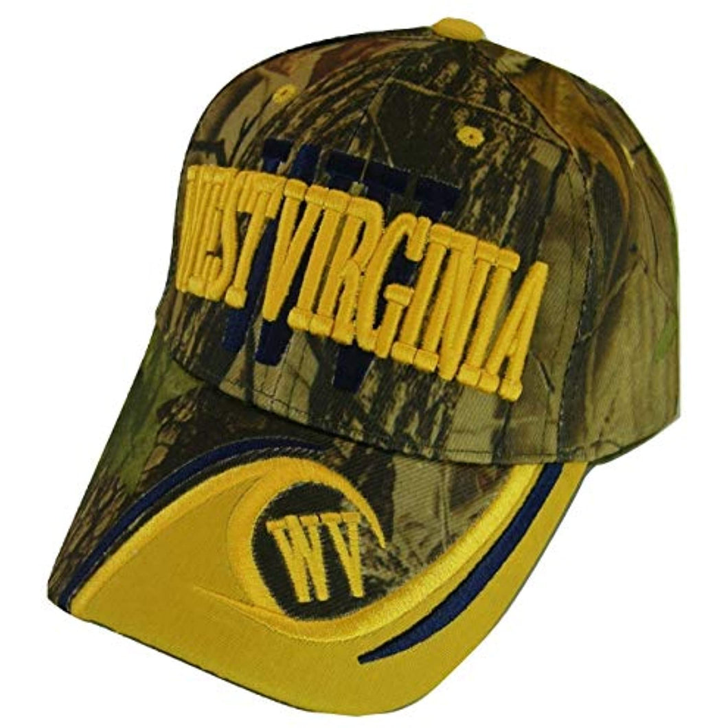 West Virginia Men's Wave Pattern Adjustable Baseball Cap (Camo/Gold)