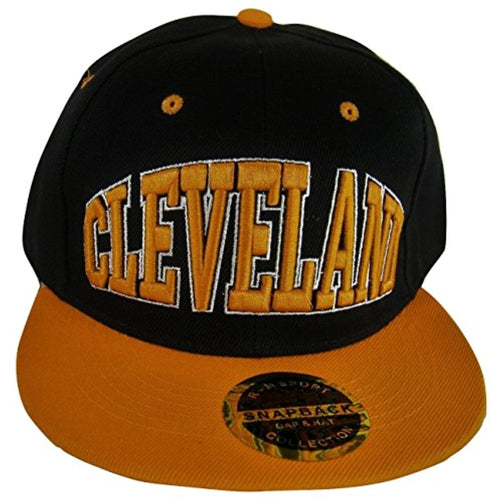 Cleveland Crowned Lettering Men's Adjustable Snapback Baseball Caps (Black/Orange)