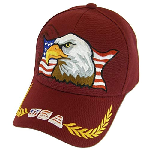 Men's Patriotic Large Eagle USA Adjustable Baseball Cap (Burgundy)