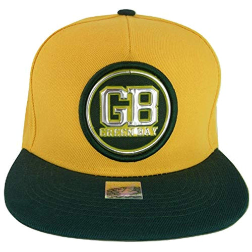 Green Bay GB Patch Style Adjustable Snapback Baseball Cap (Gold/Green)