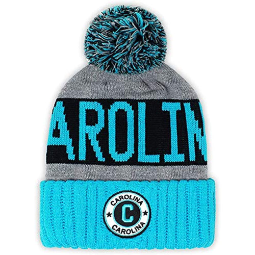 Carolina Men's Winter Knit Landmark Patch Pom Beanie (Black/Teal)