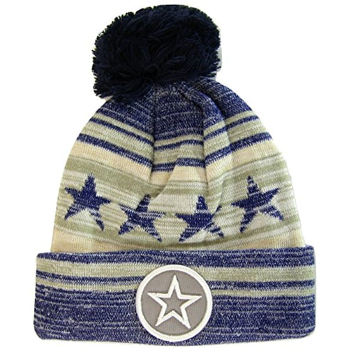 Dallas Texas Star & D Fade Out Cuff Knit Winter Pom Beanie (Star Navy/Gray)