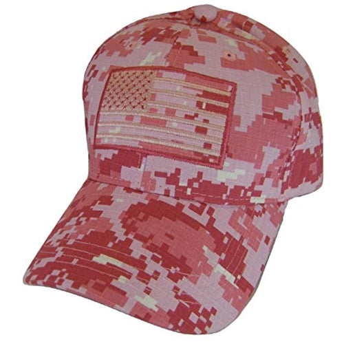 Embroidered American Flag Camouflage Cotton Adjustable Baseball Cap (Pink Digital)