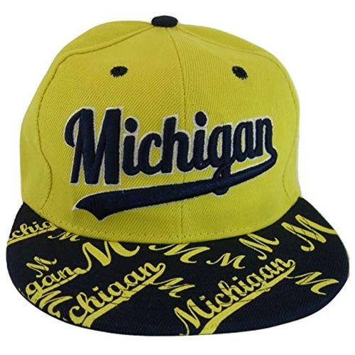 Michigan Script Print on Bill Adjustable Snapback Baseball Cap (Gold/Navy)