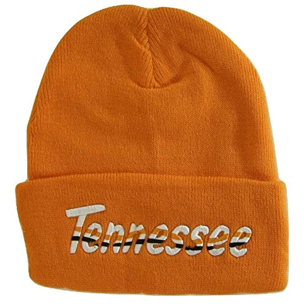 Tennessee Adult Size Wavy Script Winter Knit Beanie Hat (Orange)