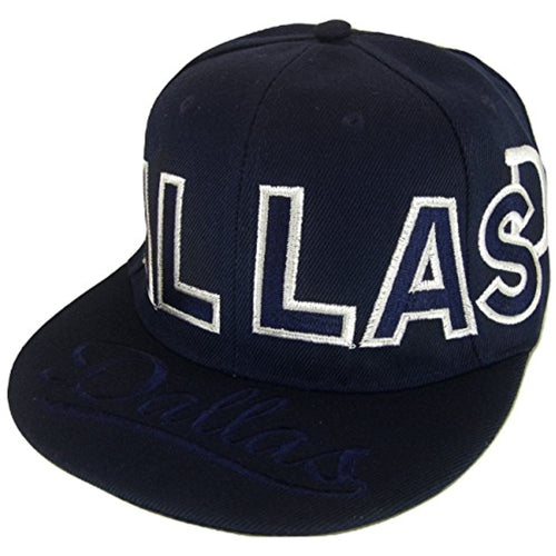 Dallas D Bold Text & Cursive Script Adjustable Snapback Baseball Cap (Navy)