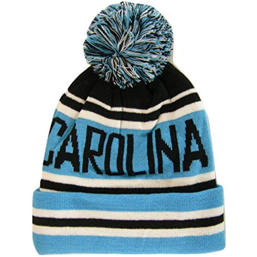 Carolina Adult Size Striped Winter Knit Beanie Hats (Black/Blue)