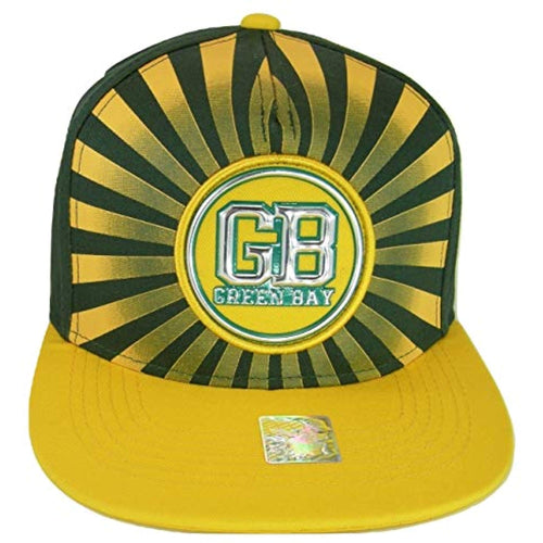 Green Bay Men's Striped Cotton Patch Style Adjustable Snapback Baseball Cap (Green/Gold)