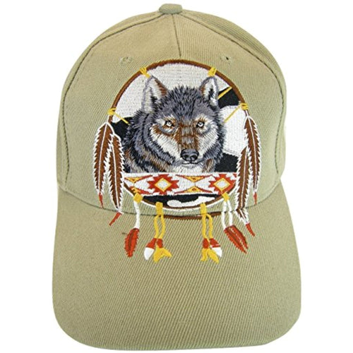 Native Pride Wolf Men's Adjustable Baseball Cap (S1-Khaki)