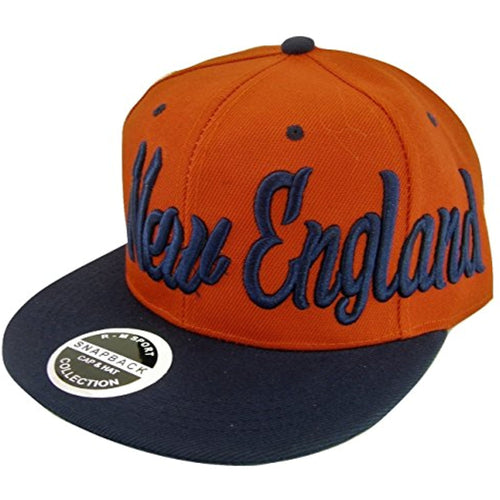 New England Men's Offset Cursive Script Adjustable Snapback Baseball Cap (Red/Navy)