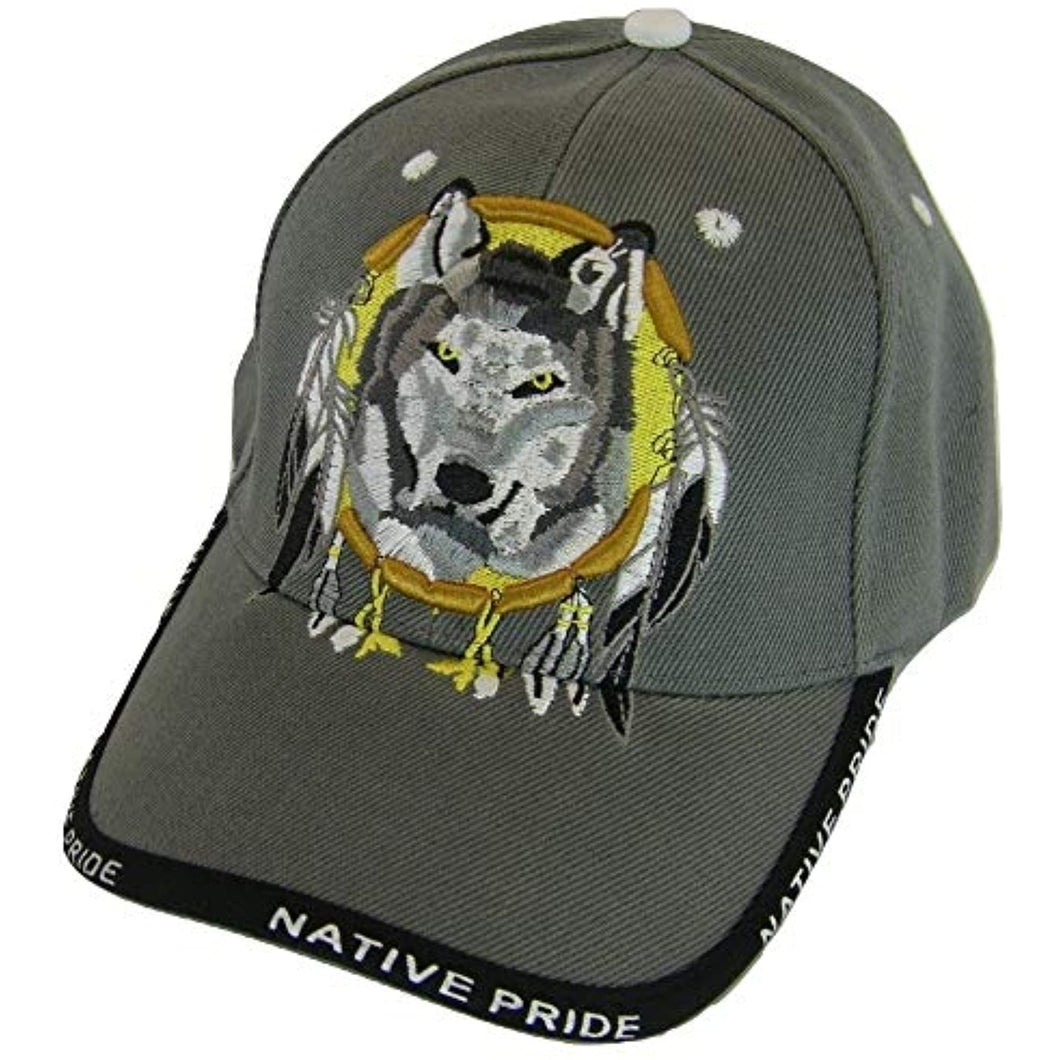 Native Pride Wolf Men's Adjustable Baseball Cap with Border (Gray)