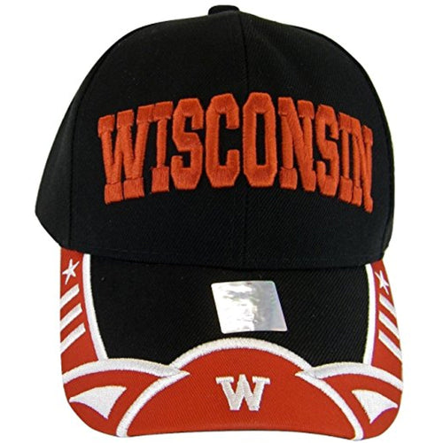 Wisconsin Men's Stars & Stripes Adjustable Baseball Cap (Black/Red)