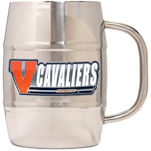 NCAA Virginia Cavaliers Double Wall Stainless Steel Barrel Mug, 32-Ounce, Silver