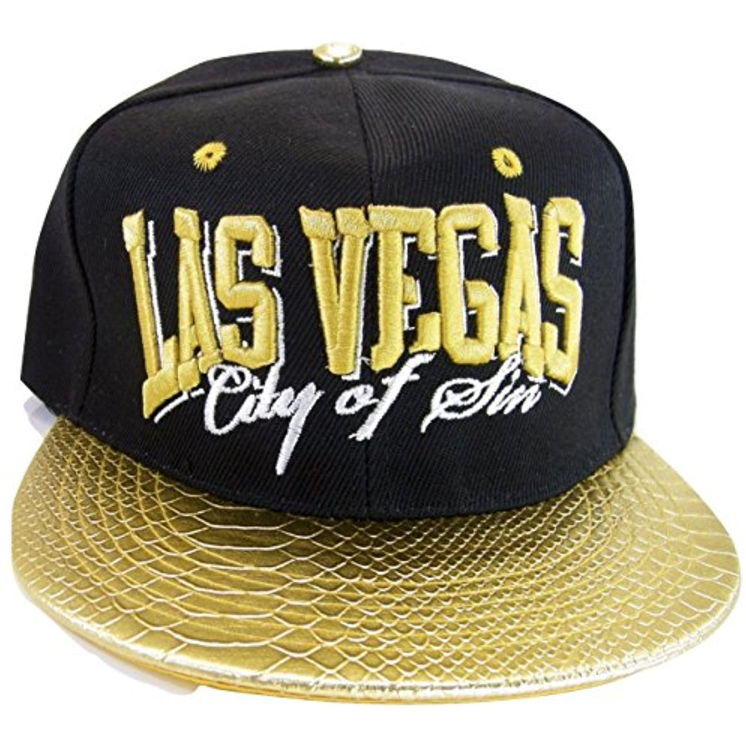 Las Vegas City of Sin Adult Size Snapback Baseball Cap (Black/Gold)