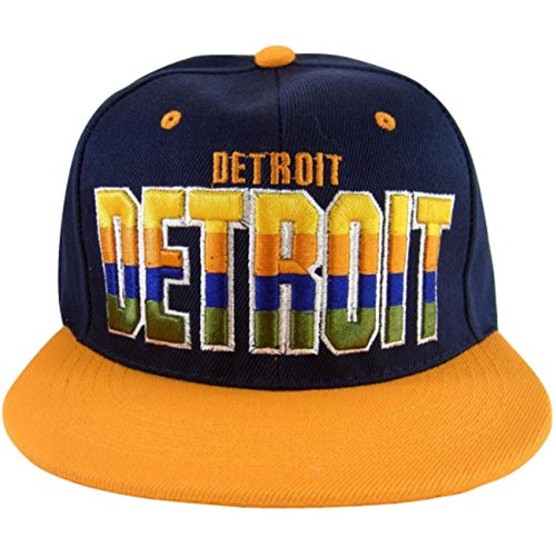 Detroit 4-Color Script Men's Adjustable Snapback Baseball Caps (Navy/Orange)