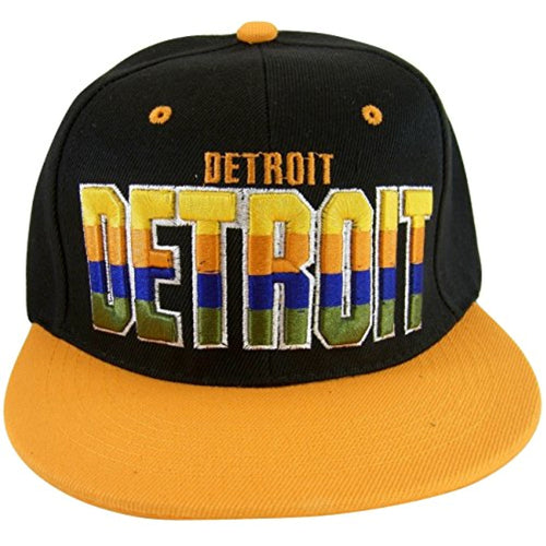 Detroit 4-Color Script Men's Adjustable Snapback Baseball Caps (Black/Orange)