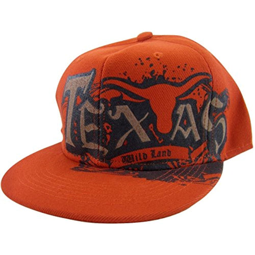 Texas Men's Fitted Flat Brim Baseball Caps (Texas Off-center Red, Large)