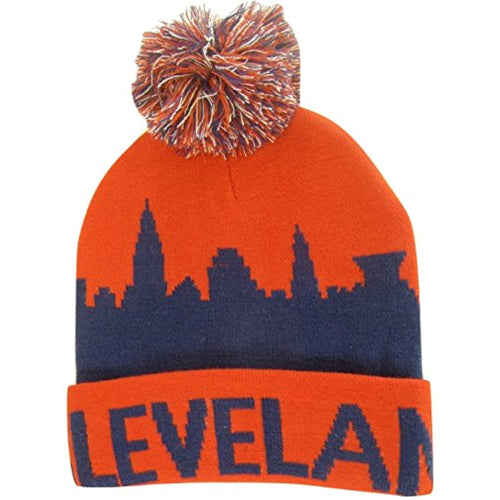 Cleveland Adult Size Winter Knit Beanie Hats (Red/Navy Skyline)