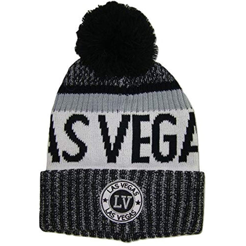 Las Vegas Men's Winter Knit Original Pom Beanie (Black/Gray)