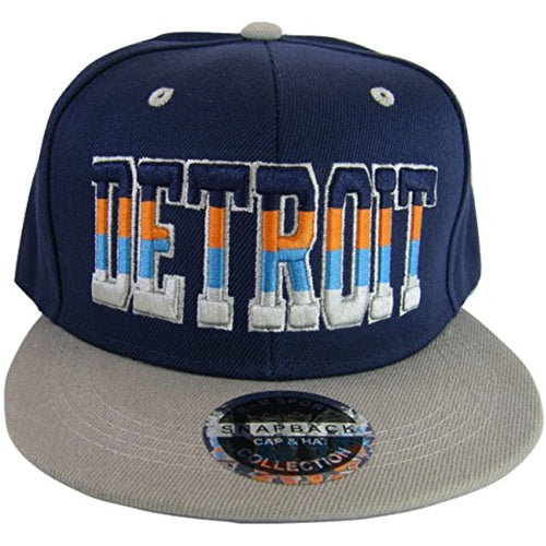 Detroit 4-Color Script Adult Size Adjustable Snapback Baseball Caps (Navy/Gray)