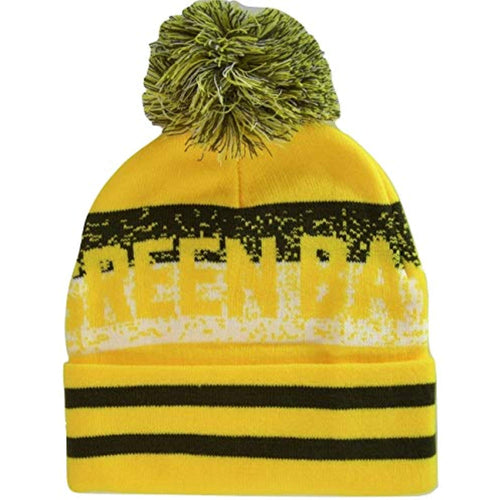 Green Bay Pixelated Adult Size Winter Knit Pom Beanie Hat (Gold/Dark Green)