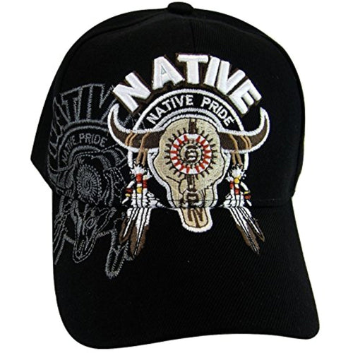 Native Pride Bull Adult Size Adjustable Baseball Cap (Black)