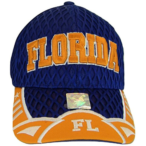 Florida Men's Summer Mesh Adjustable Baseball Caps (Blue/Orange)