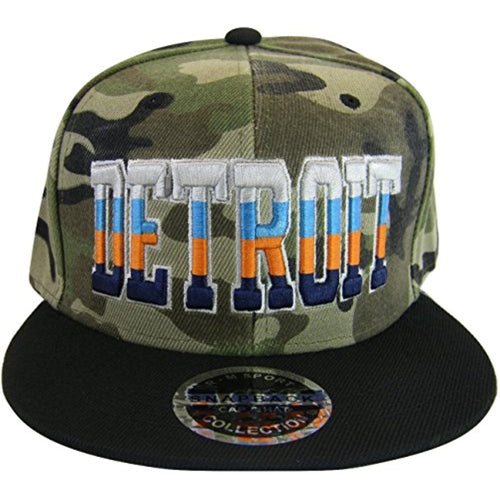 Detroit 4-Color Script Adult Size Adjustable Snapback Baseball Caps (Camouflage/Black)