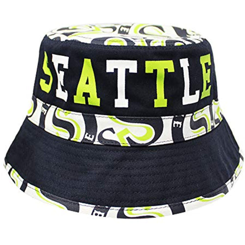 Seattle Custom Print City Name Bucket Hat (Navy/Lime)