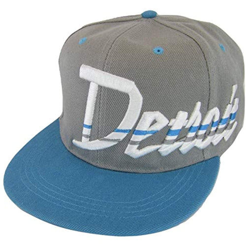 Detroit Offset Jagged Script Men's Adjustable Snapback Baseball Cap (Gray/Teal)